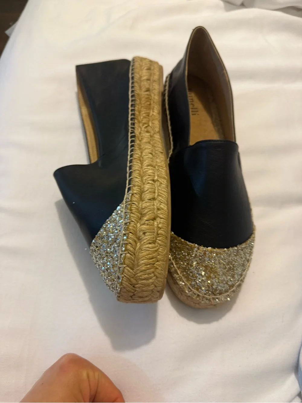 Minelli Black Espadrilles with Gold Glitter Toe